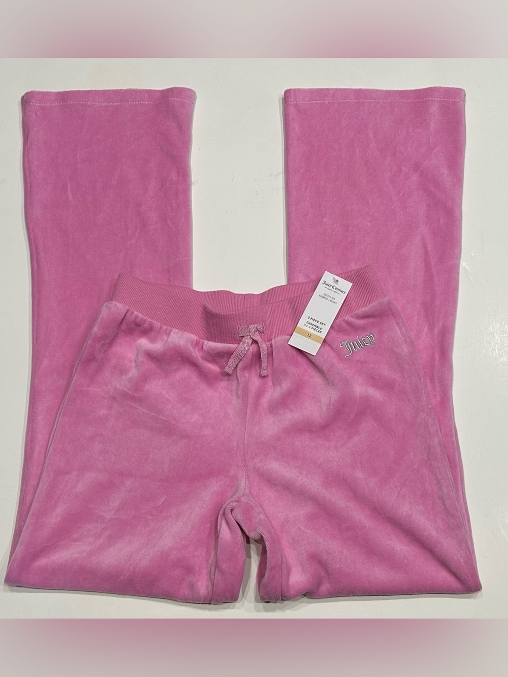 NEW, JUICY COUTURE Youth Girls Size 12 Velour Track Pink Pants Violet Tulle - Picture 10 of 13